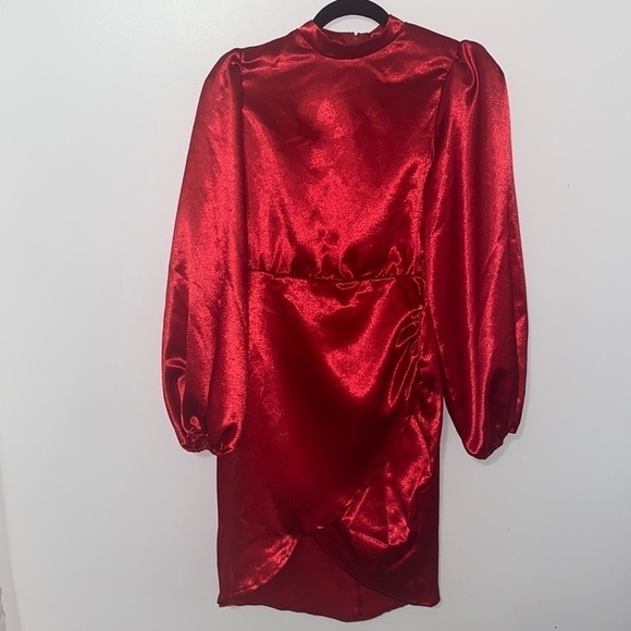 NEW ASOS Flounce London Red Balloon Sleeve Wrap Mini Dress - Picture 4 of 9